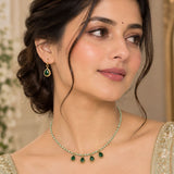 Gold Emerald & Pearl Drop Choker Set