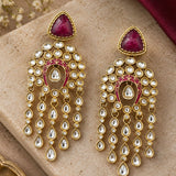 Rani Pink Gem and Kundan Waterfall Statement Earrings
