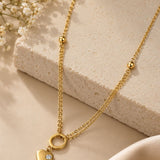 Gold Dual-Chain Ring & Heart Charm Necklace