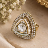 Gold Trillion Ruby & Micro-Pavé Double Halo Cocktail Ring