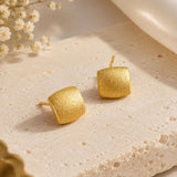Brushed Gold Barrel Stud Earrings