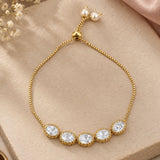 Gold Oval Kundan Adjustable Slider Bracelet