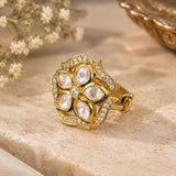 Gold Kundan Marquise Floral Cocktail Ring
