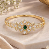 Gold Emerald & Uncut CZ Floral Star Bangle