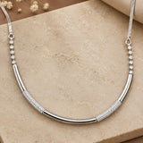 Silver Curved Bar Crystal Necklace