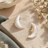 Pearl Crescent Moon Stud Earrings