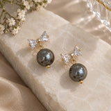 Crystal Bow and Tahitian Pearl Drop Earrings