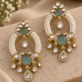 Mint Green Gem and Pearl Chandbali Earrings