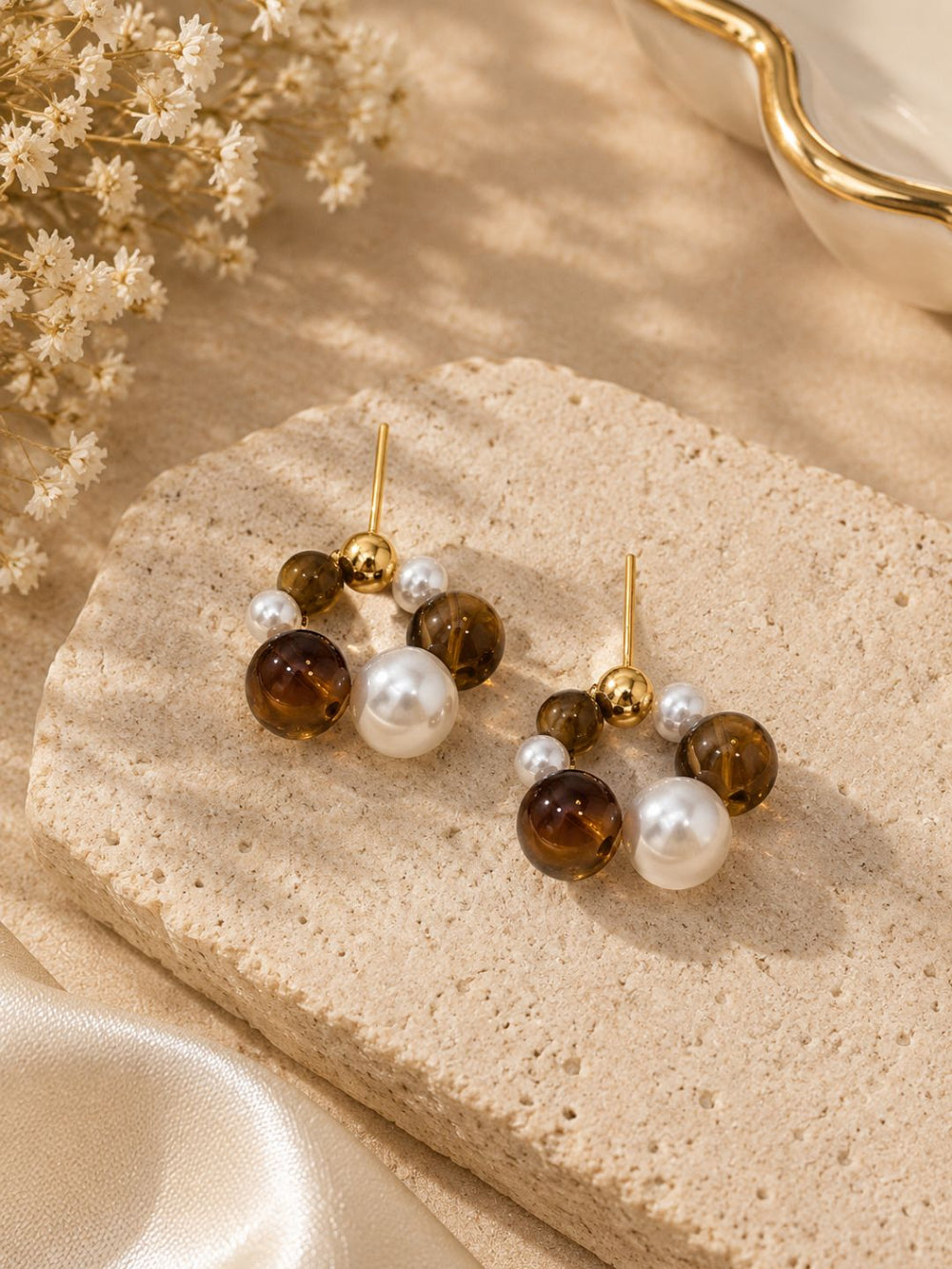 Amber Pearl Cluster Studs