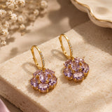 Amethyst Crystal Floral Cluster Drop Earrings
