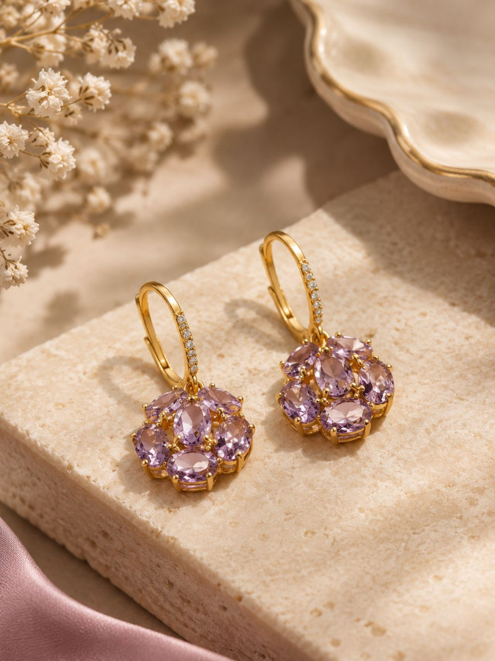 Amethyst Floral Drop Earrings