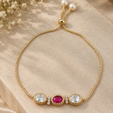 Gold Ruby & Kundan Trio Adjustable Slider Bracelet