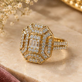 Gold Octagonal Crystal Cocktail Ring