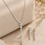 Silver Graduated Crystal Lariat Necklace Set