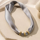 Taupe Satin Fabric Collar Necklace with Gold Ring Accents