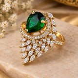 Bottle Green Teardrop Crystal Statement Ring