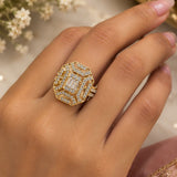Gold Octagonal Crystal Cocktail Ring