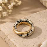 Dalmatian Jasper and Gold Interlocking Russian Ring