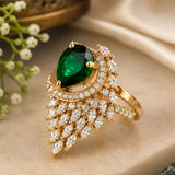Bottle Green Teardrop Crystal Statement Ring