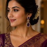Purple Gem Triple Drop Earrings
