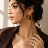 Tiger's Eye Beaded Gold Hoop Earrings