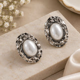 Oval Pearl Stud Earrings