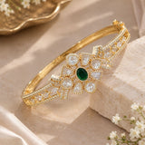 Gold Emerald & Uncut CZ Floral Star Bangle