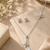 Silver Pavé Floral Lariat & Studs Set