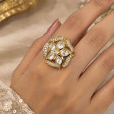 Gold Kundan Marquise Floral Cocktail Ring