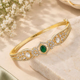 Gold Emerald & Micro-Pavé CZ Filigree Bangle Bracelet
