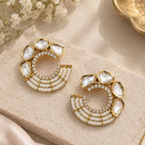 Kundan Pearl Crescent Studs