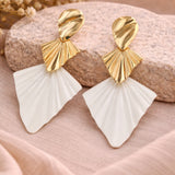 Gold & White Geometric Earrings