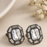 Emerald-Cut Crystal Halo Studs