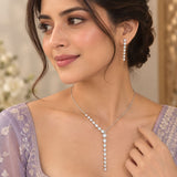 Silver Graduated Crystal Lariat Necklace Set