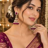 Purple Pearl Jhumka Earrings