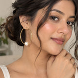Oversized Gold Pearl Hoop Earrings