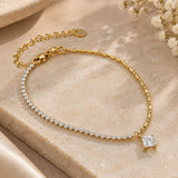 Gold Asymmetric Tennis Chain & Princess-Cut Solitaire Bracelet