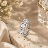 Black Rhodium Crystal Three-Stone Ring