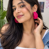 Chunky Matte Hot Pink Ribbed Open Hoop Earrings
