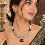 Dual-Tone Emerald & Ruby Filigree Hasli Necklace Set