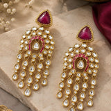 Rani Pink Gem and Kundan Waterfall Statement Earrings