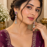 Gold Ruby & Uncut Kundan Tiered Drop Earrings