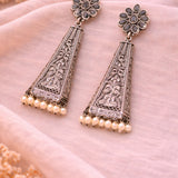Long Moti Oxidised Jhumki