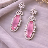 Rhodium Plated Cz Long Earring