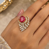 Rani Pink Teardrop Crystal Statement Ring