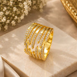 Gold Pavé Multi-Band Crossover Ring