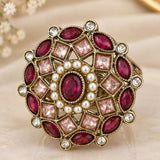 Gold Ruby, Pearl & Kundan Medallion Cocktail Ring