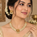 Gold Multi-Strand Pearl & Floral Medallion Choker Set