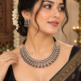 Oxidized Silver Coiled Spike & Stone Collar Set