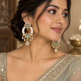 Mint Green Gem and Pearl Chandbali Earrings